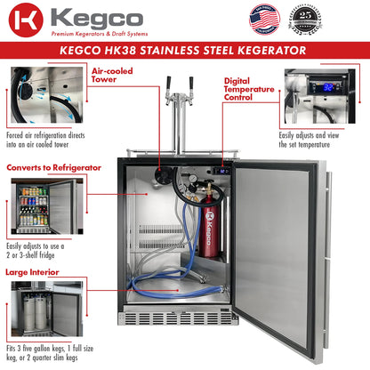 Kegco 24" WIDE DUAL TAP STAINLESS STEEL BUILTIN KEGERATOR