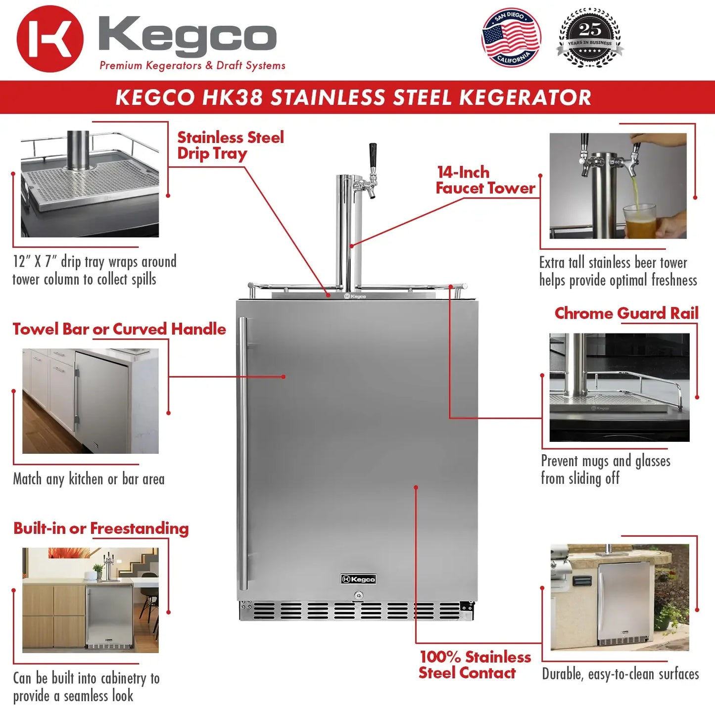 Kegco 24" WIDE SINGLE TAP STAINLESS STEEL KEGERATOR